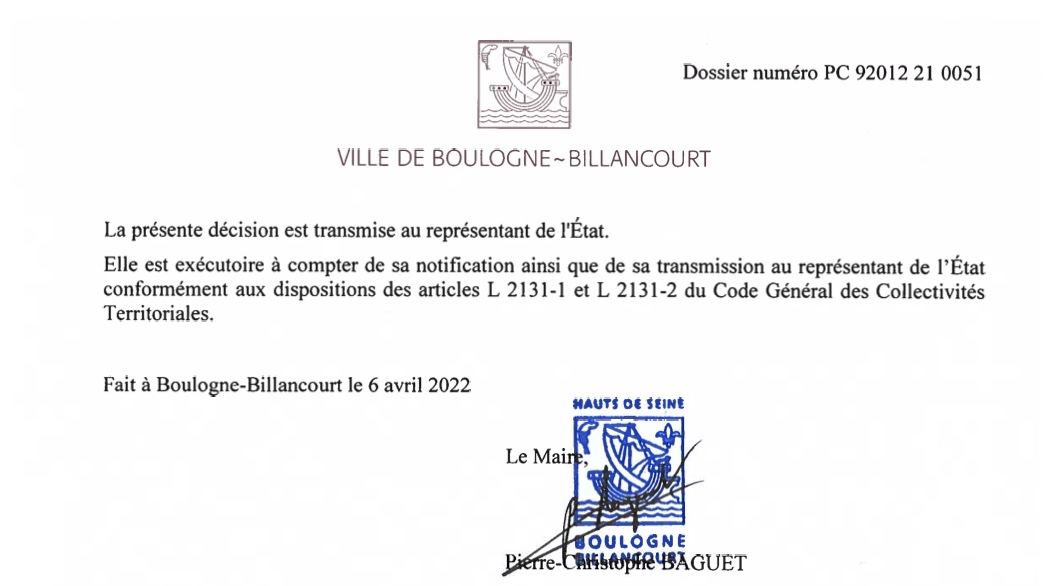 Arrêté du Permis construire Bouygues-Vivaldi N°92012 21 0051 Signature du Maire page 5