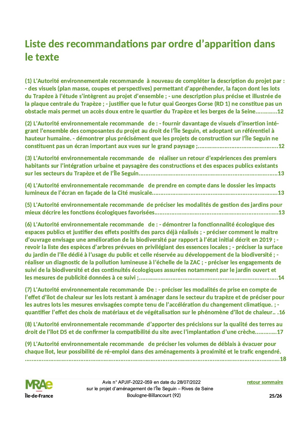 AVIS MRAE 2022-07-28 - Projet d’aménagement de l’Île Seguin – Rives de Seine à Boulogne-Billancourt -Liste Recommandation Page 25