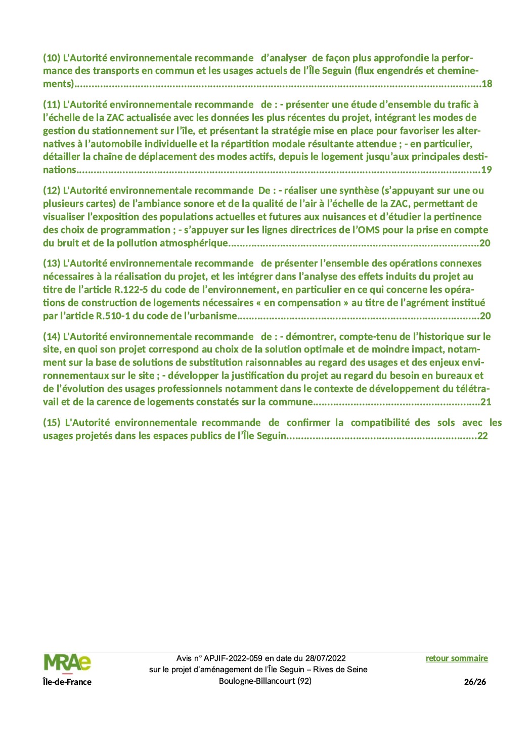 AVIS MRAE 2022-07-28 - Projet d’aménagement de l’Île Seguin – Rives de Seine à Boulogne-Billancourt -Liste Recommandation Page 26